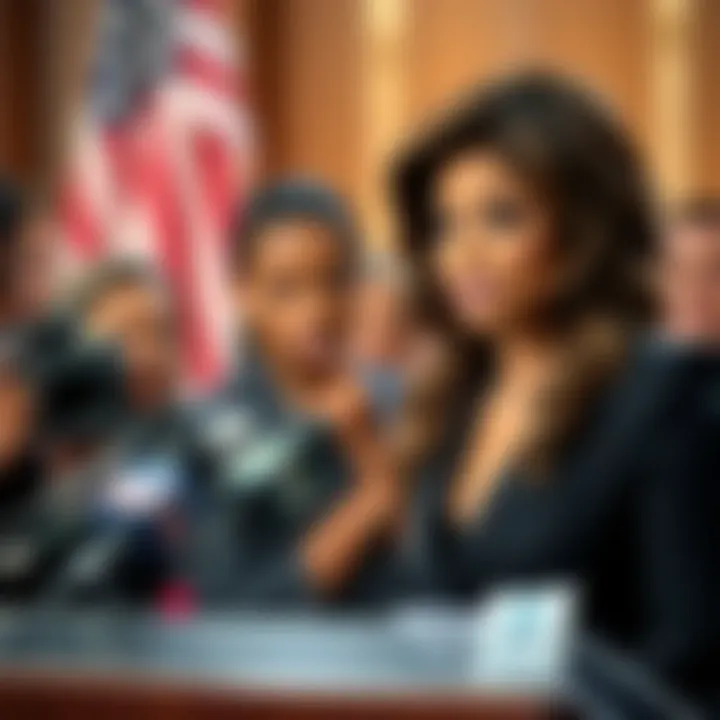 La Toya Jackson during a press conference, addressing her accusations against her brother Michael Jackson, with media present and a serious expression