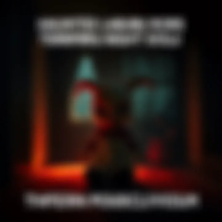 A Labubu doll sits ominously in a dimly lit room surrounded by shadows, hinting at a spooky atmosphere.