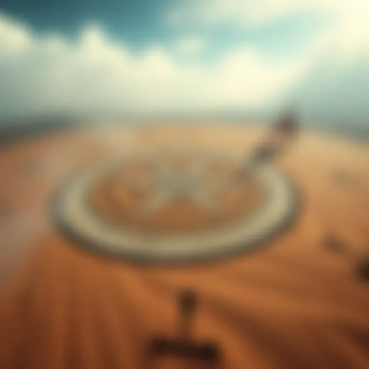 A sacred circle containing a labyrinth design with a Triskelion nearby and exclamation marks tattooed on the ground.