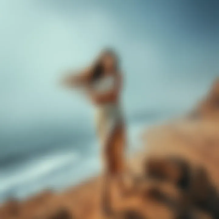 A goat-legged woman with flowing hair stands on a North African coast, exuding beauty and charm while surrounded by a misty atmosphere.