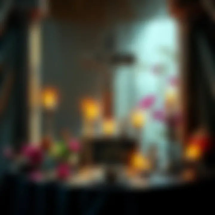A serene scene showing an altar adorned with symbols of Lady Aphrodite and Lady Hecate, featuring flowers, candles, and mystical items for worship.
