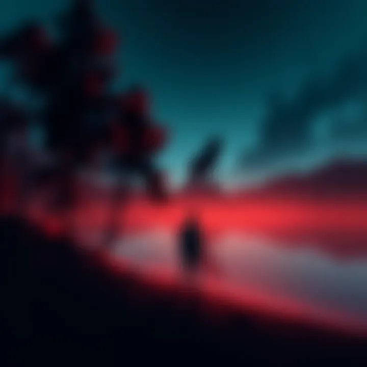 A person standing by Lake Lanier looking at a shadowy figure, possibly a mangy fox or a cryptid, among the trees.