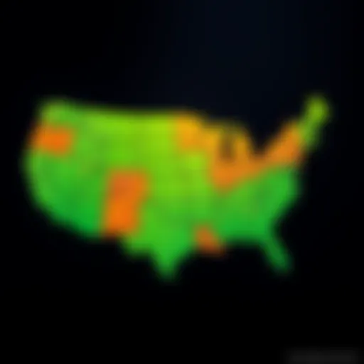 A map of the United States showing states that have banned or restricted land purchases by Chinese buyers, with marked areas for clarity.