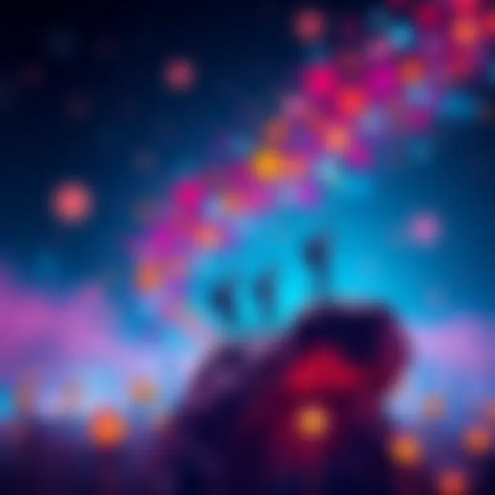 A vibrant depiction of language evolution intertwined with human thought and identity