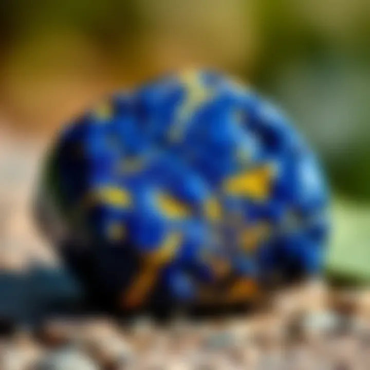 A close-up view of a Lapis stone displaying its deep blue color and golden flecks, symbolizing wisdom and truth.