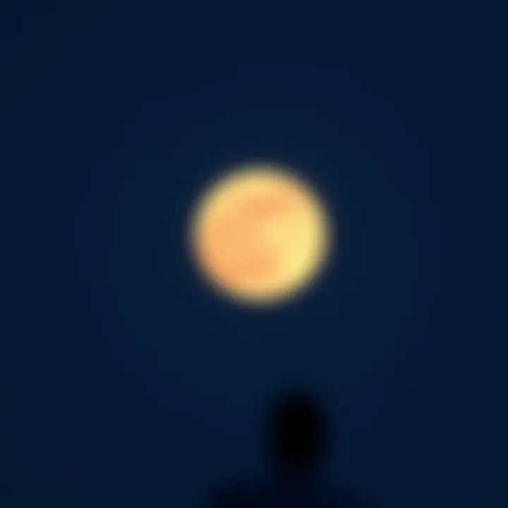 A bright, large full moon shining in a clear night sky, capturing the attention of onlookers below.