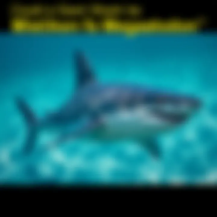 A large shark swimming in clear ocean water, resembling a great white but significantly larger, suggesting a possible Megalodon sighting.