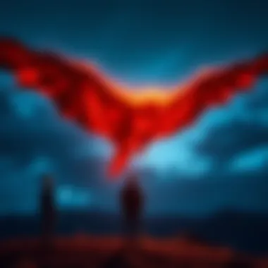 Large Winged Creature Over Grants Pass A massive winged creature glows in the night sky above Grants Pass, with a father and son watching in awe.