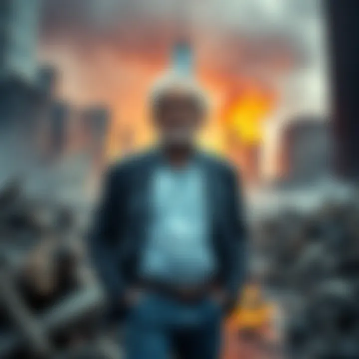 Larry Silverstein standing amidst the ruins of the World Trade Center site, reflecting on the impact of 9/11