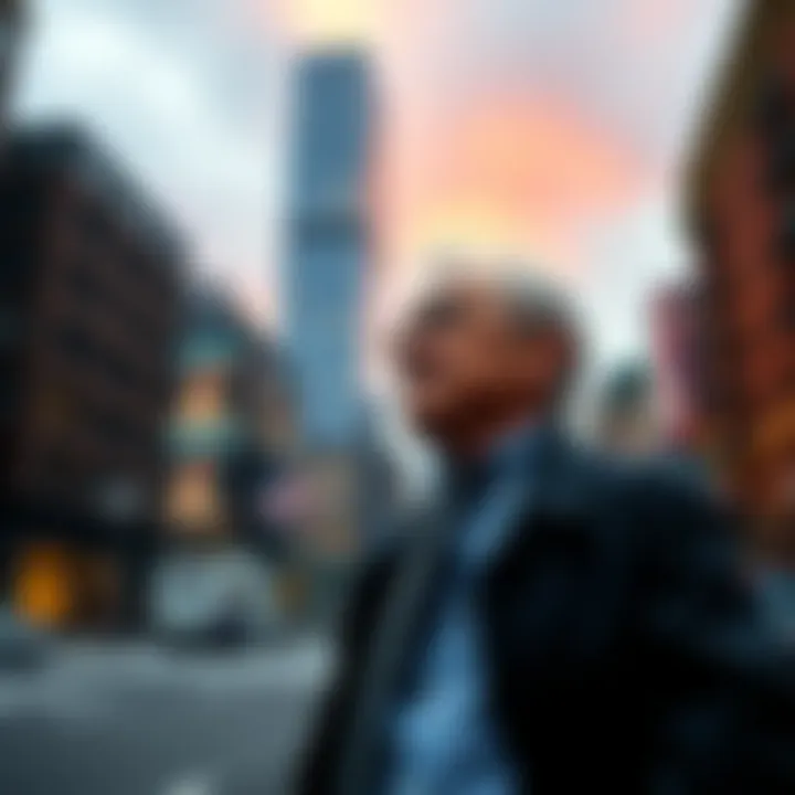 Larry Silverstein stands in front of the World Trade Center, looking contemplative about the 9/11 events.