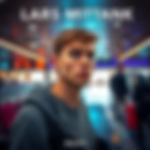A young man looking anxious in an airport, glancing around as if searching for something or someone.