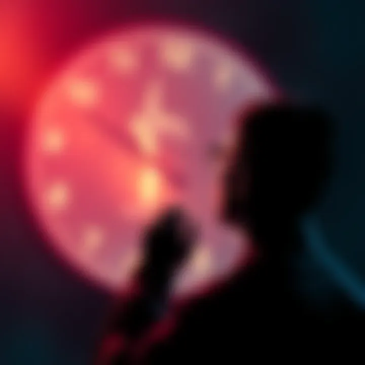 A person contemplating life while staring at a clock, symbolizing the fleeting nature of time and existence in the face of mortality.