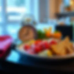 Late Meal Timing A plate of food with a clock showing afternoon time, highlighting meal timing impact on health.