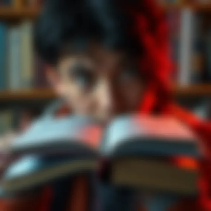 A person looking at an open book with Latin terms DI, STU, and UM highlighted, seeking answers.