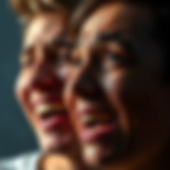 Two faces expressing laughter and tears, showing the contrast of emotions during life's ups and downs.