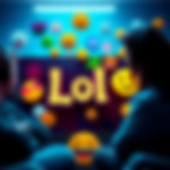 A colorful graphic showing the phrase 'LoL 😂' surrounded by various memes and smiley faces, reflecting humor in online conversations.