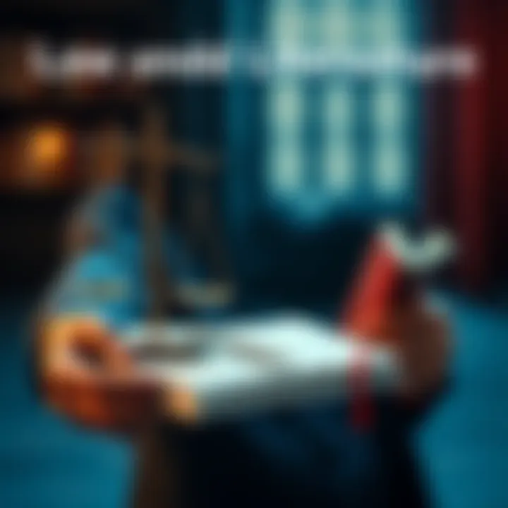 A person balancing a law book and a notebook for writing, symbolizing the dual career path of law and literature.