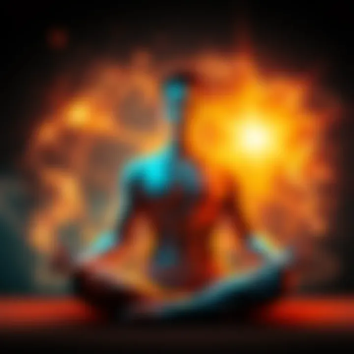 A person meditating with positive energy represented by light around them, symbolizing the Law of Attraction.