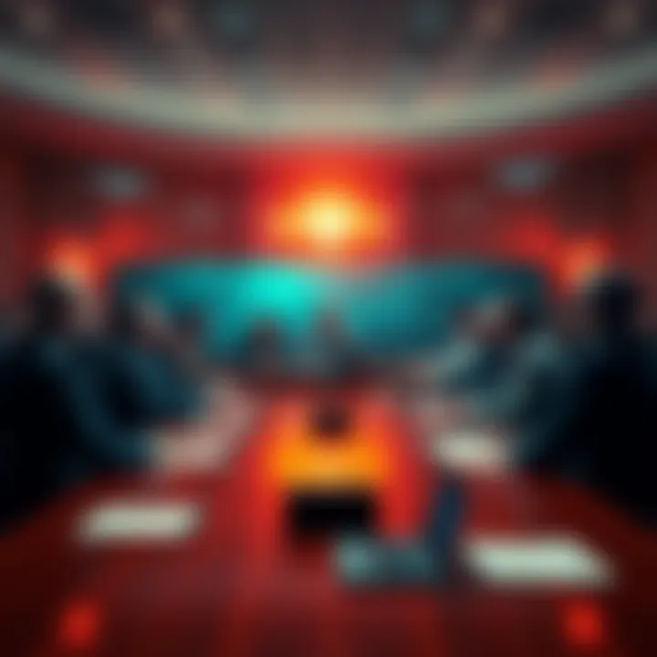 A group of lawmakers gathered at a hearing table, discussing unidentified aerial phenomena with papers and laptops in front of them.