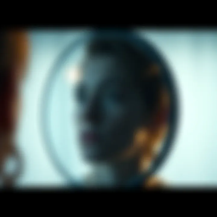 A person looking in a mirror, reflecting different layers of their identity, surrounded by soft light.