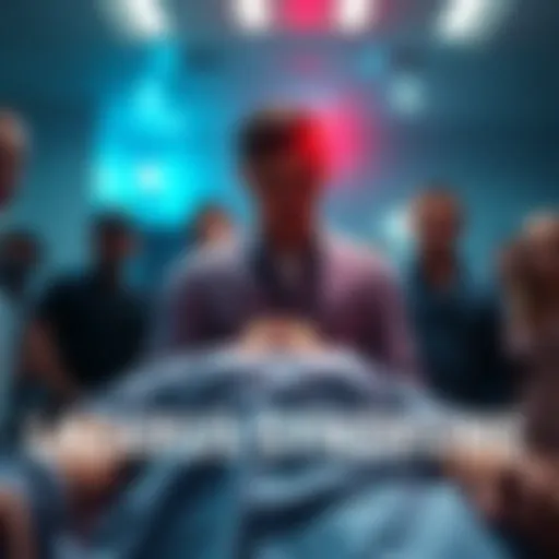 A still from a viral video showing a person appearing to regain consciousness suddenly, surrounded by shocked onlookers.