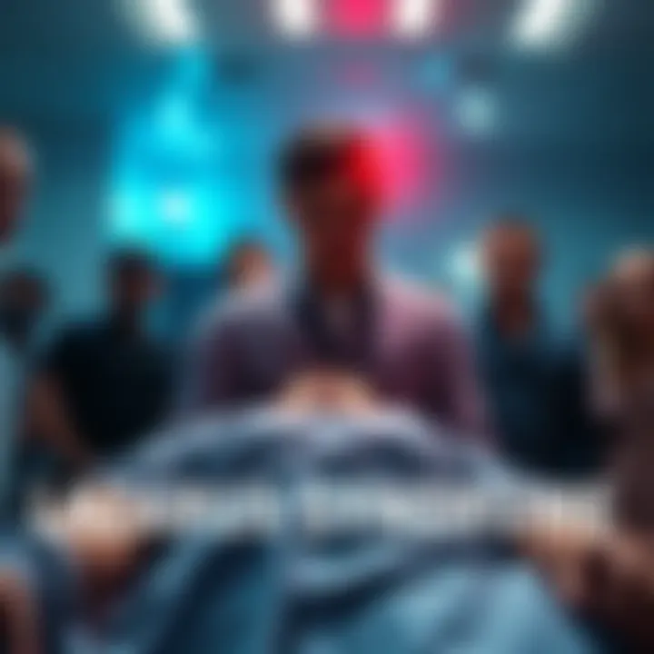 A still from a viral video showing a person appearing to regain consciousness suddenly, surrounded by shocked onlookers.