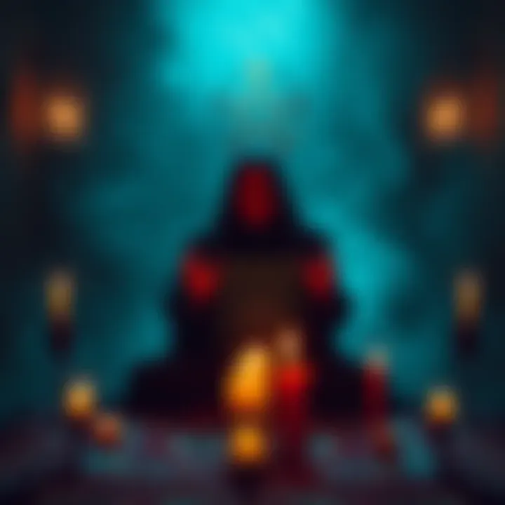 A person performing the Lesser Banishing Ritual of the Pentagram in a serene setting, surrounded by candles and symbols.