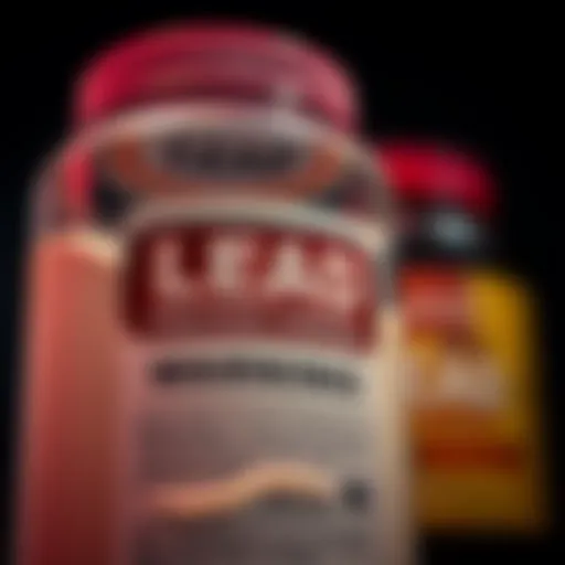 A close-up of a protein powder container with a warning label about lead contamination.