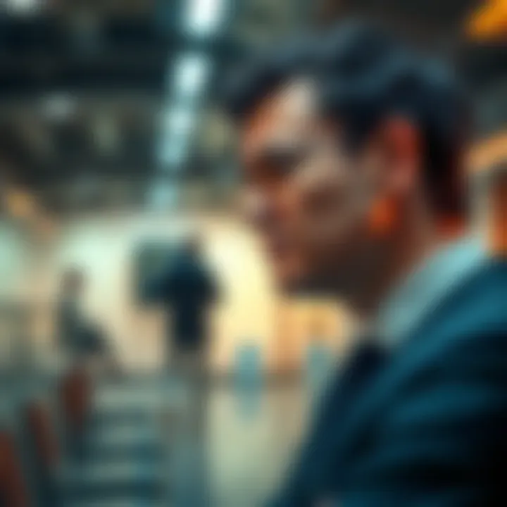 A business leader contemplating their role, facing mixed feelings of admiration and doubt in a corporate setting.
