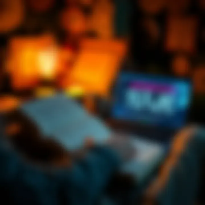 Learning Runes with Books and Videos A person studying runes with open books and a laptop showing video tutorials