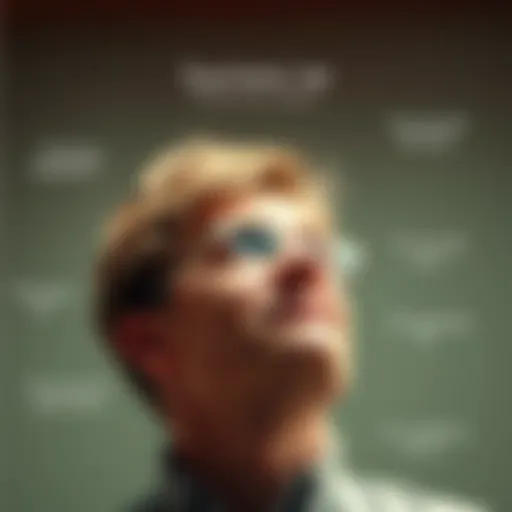 A person searching for a lecture on happiness with a thoughtful expression, surrounded by uplifting quotes about appreciating life.