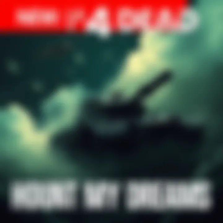 A dramatic scene featuring the Left 4 Dead Tank character looming in a dark, dreamlike environment with eerie shadows and surreal elements.