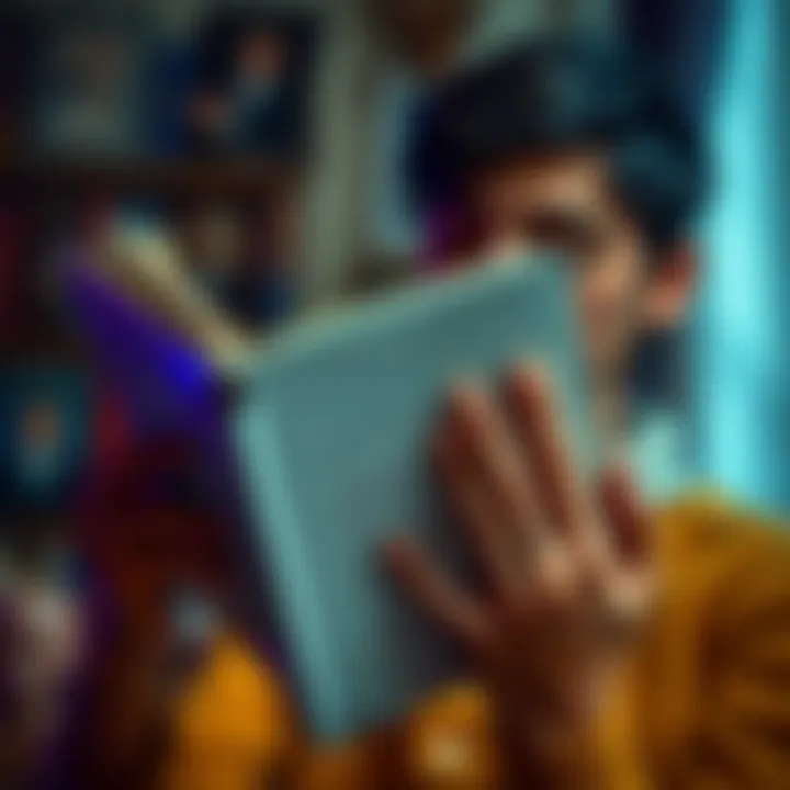 A 26-year-old person holds a book with their left hand, showing signs of eczema on their hand while looking thoughtful and seeking help.