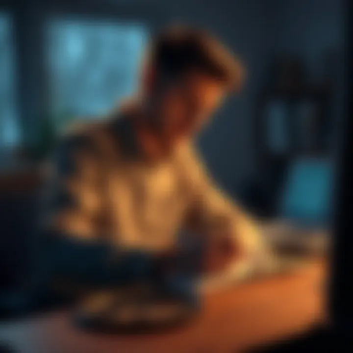 Left-Handed Male Working A 29-year-old left-handed man writing in a notebook at a desk, reflecting on life and seeking advice.