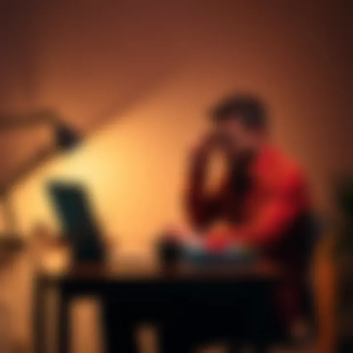 A young left-handed man sitting at a desk with a laptop, brainstorming career ideas and taking notes, symbolizing career insights for left-handed individuals.