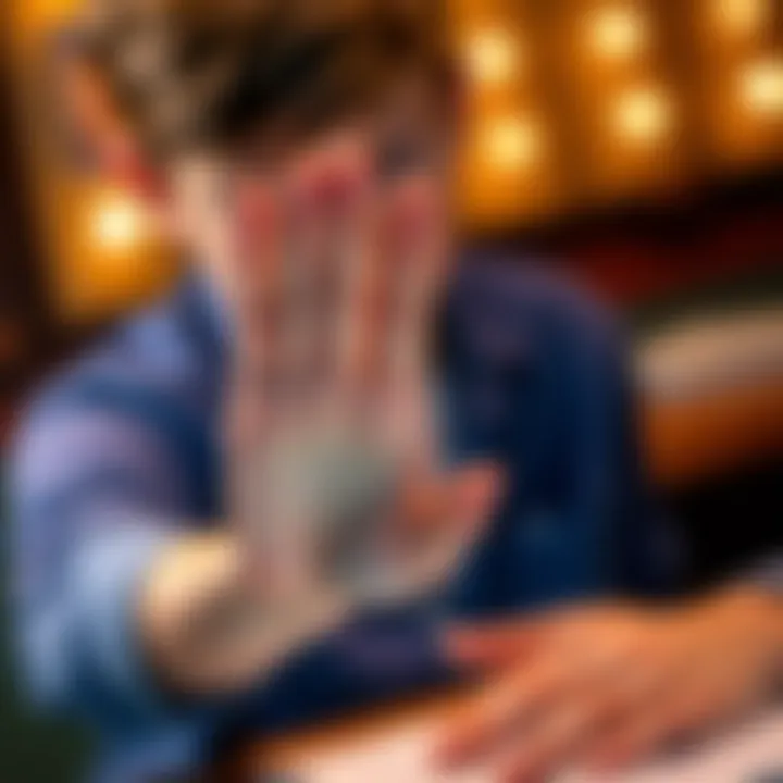 A left-handed teen studying palm lines and their meanings with a palm in focus