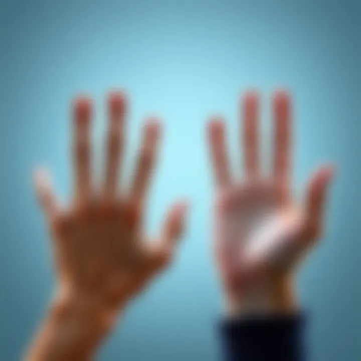 A side-by-side comparison of a left hand and a right hand, showcasing how people may use each hand differently in daily tasks.