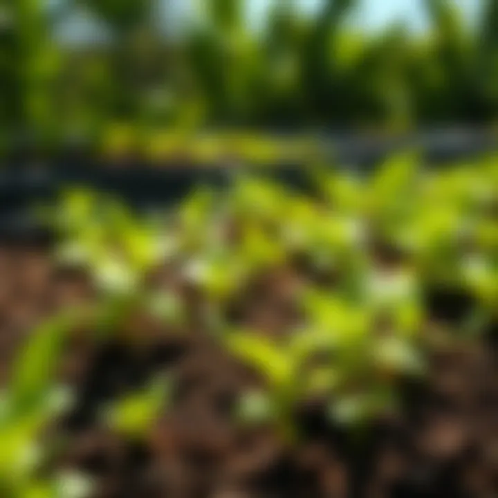 Healthy lemon balm seedlings growing in rich soil under bright sunlight
