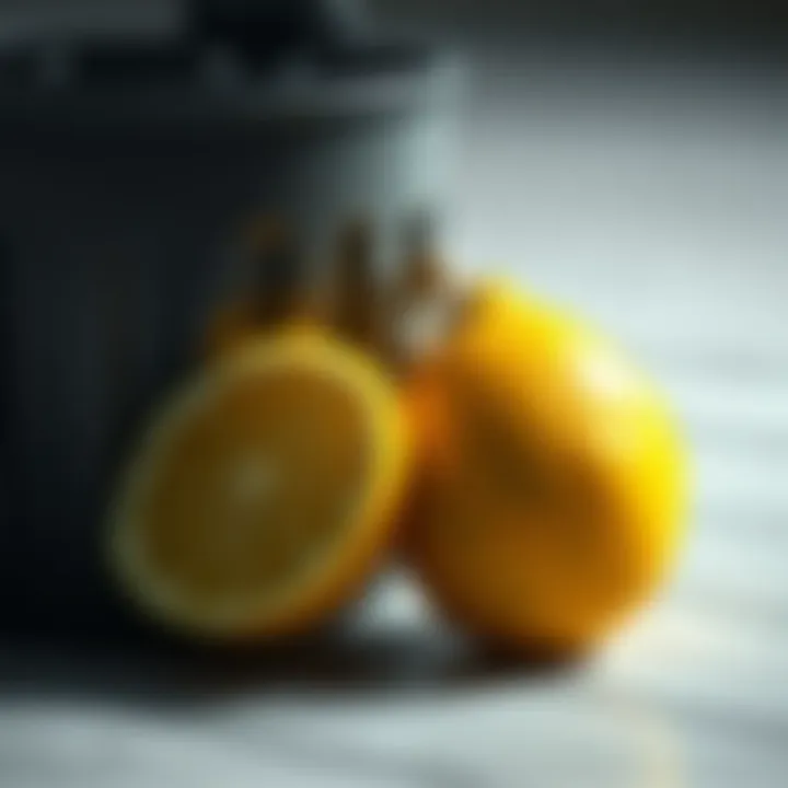 A fresh lemon placed next to a garbage bin, illustrating the disposal of a lemon hex spell.