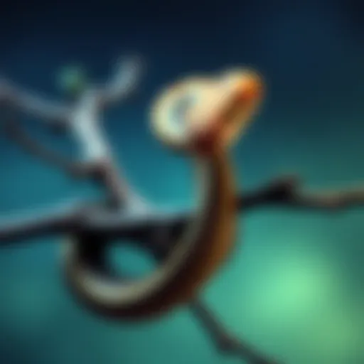 A close-up of the Lenormand Snake card showing a snake coiled around a branch, symbolizing challenges and deception.