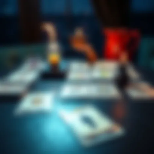 A table with Lenormand cards laid out, representing job interview outcomes and prospects