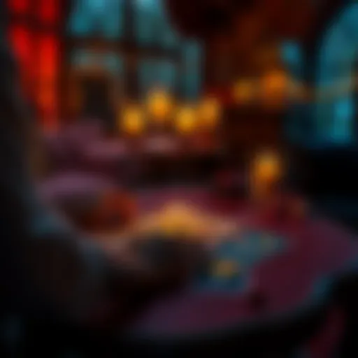 Person receiving a Lenormand love reading with tarot cards spread out, showing romantic symbols, a cozy atmosphere with warm lighting.