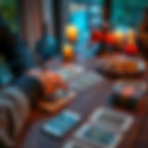A person arranging Lenormand cards on a table, preparing for a reading, with a Tarot deck nearby for comparison.