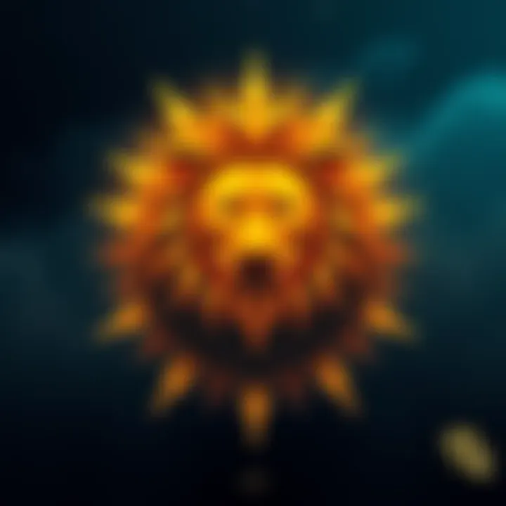 A lion representing Leo surrounded by bright sun rays, symbolizing its connection to the sun as its ruling planet.