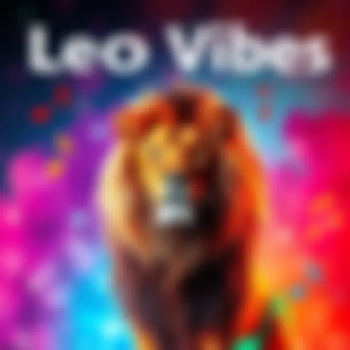 A vibrant scene with a lion symbolizing Leo traits, surrounded by music notes and a colorful background, representing the joy of music and celebration.