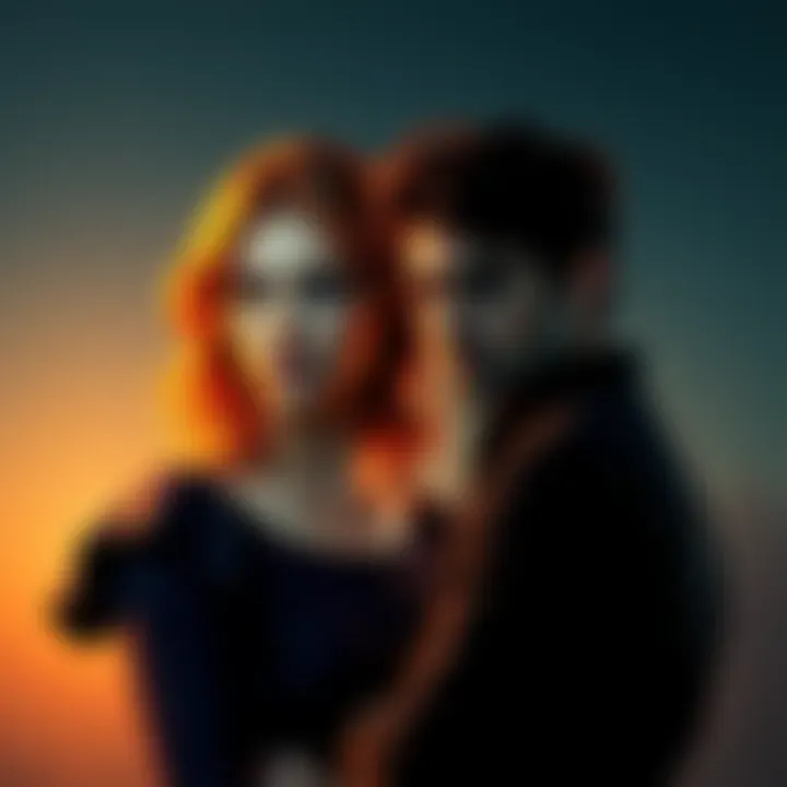 A Leo woman looks pensive while a Scorpio man stands quietly beside her, symbolizing emotional tension in their relationship.