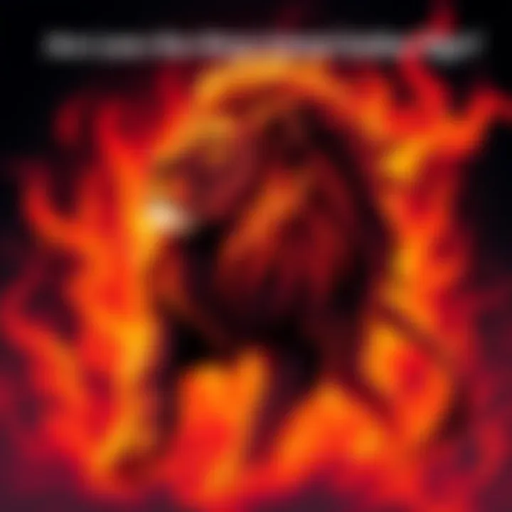 An illustration of the Leo zodiac sign symbol, a lion with a fiery background, depicting the strong personality traits associated with Leos.