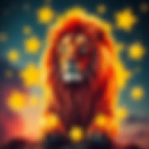 A vibrant lion surrounded by stars, representing the Leo zodiac sign and its lively spirit.