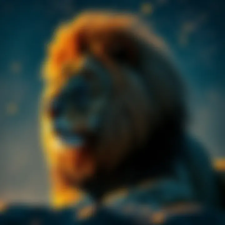 A melancholic Leo contemplating under the stars, symbolizing emotional turmoil and healing