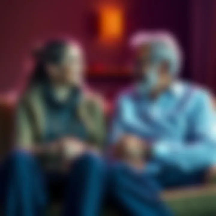 A Leo girl and her father sitting together, discussing their zodiac signs with smiles and a warm atmosphere.
